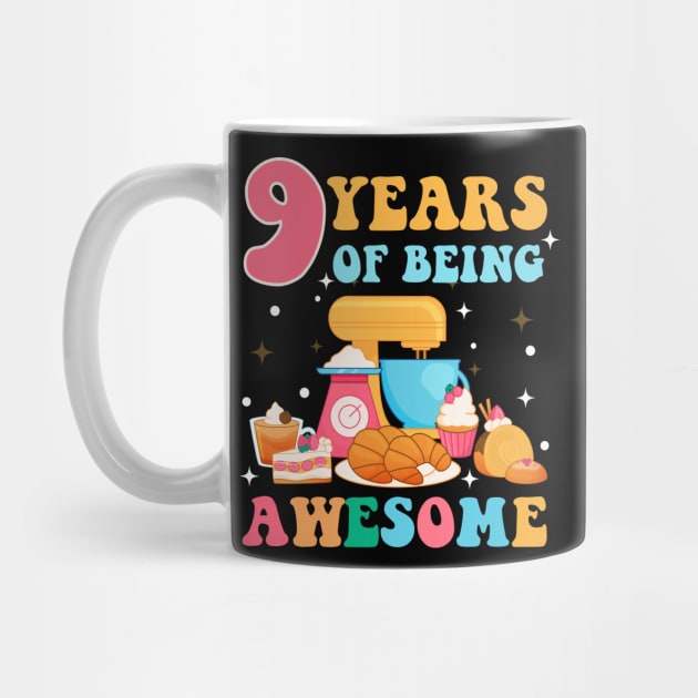 9 Years Of Being Awesome Tee 9th Baking Birthday Gift Leopard Girl Birthday Tee Baking Party Outfit by inksplashcreations